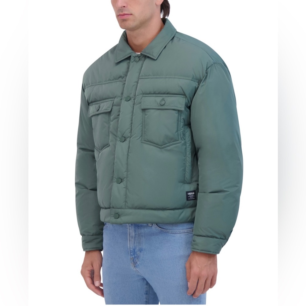 Hudson Quilted Puffer Jacket, Size S, Color Green